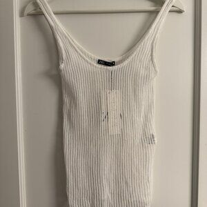 Zara Top Sheet Rib Knit Small BNWT White